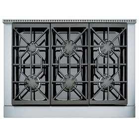 Top view of the sealed gas range showing the grate details